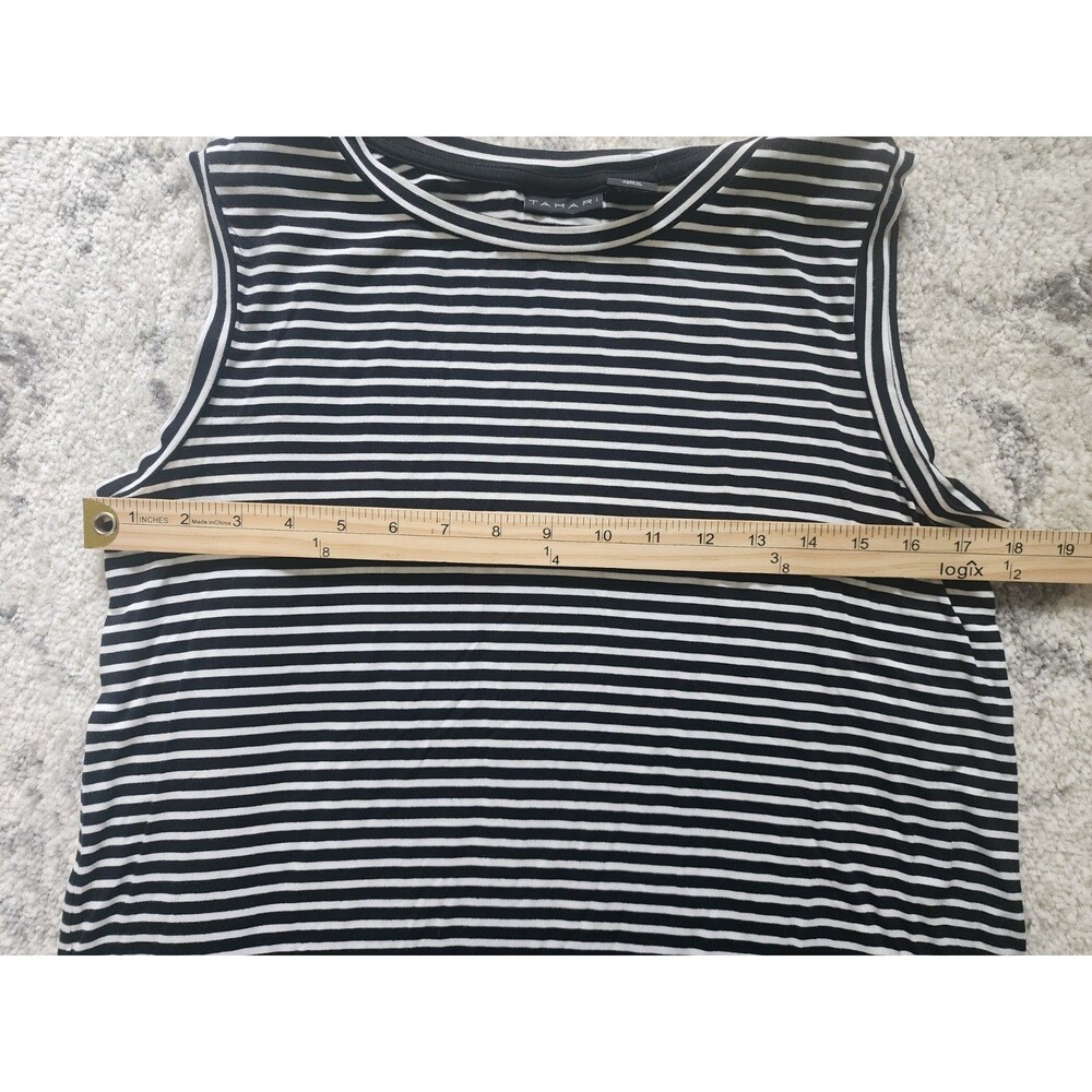 Tahari Tank Womens Size Medium Black White Striped 100% Polyester Sleeveless Top - Picture 5 of 6